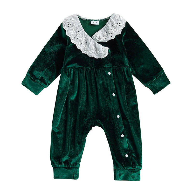 PudcocoCN Velvet Jumpsuit for Baby Unisex with Lace Collar