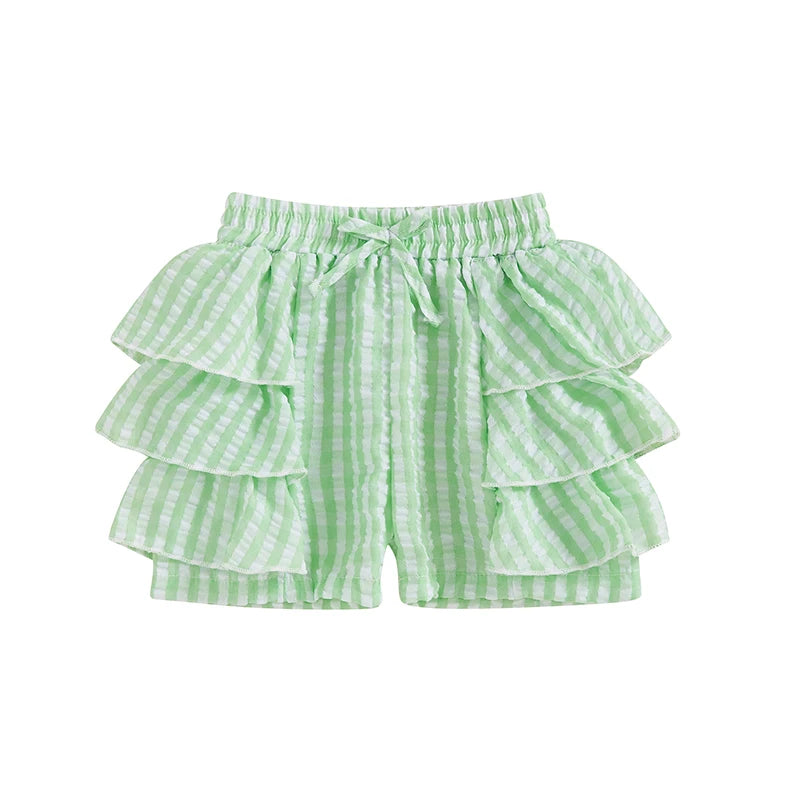 Girls Floral Ruffle Shorts With Elastic Waistband Bow Detail