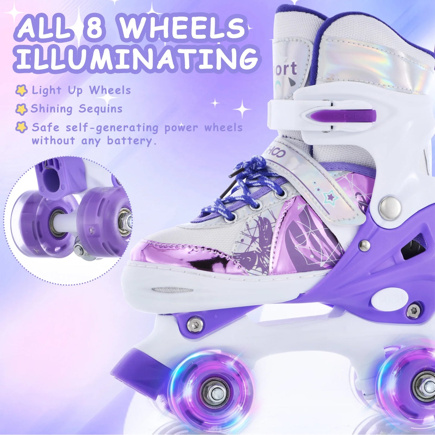 DOACT Adjustable Light Up Roller Skates For Kids Girls Boys