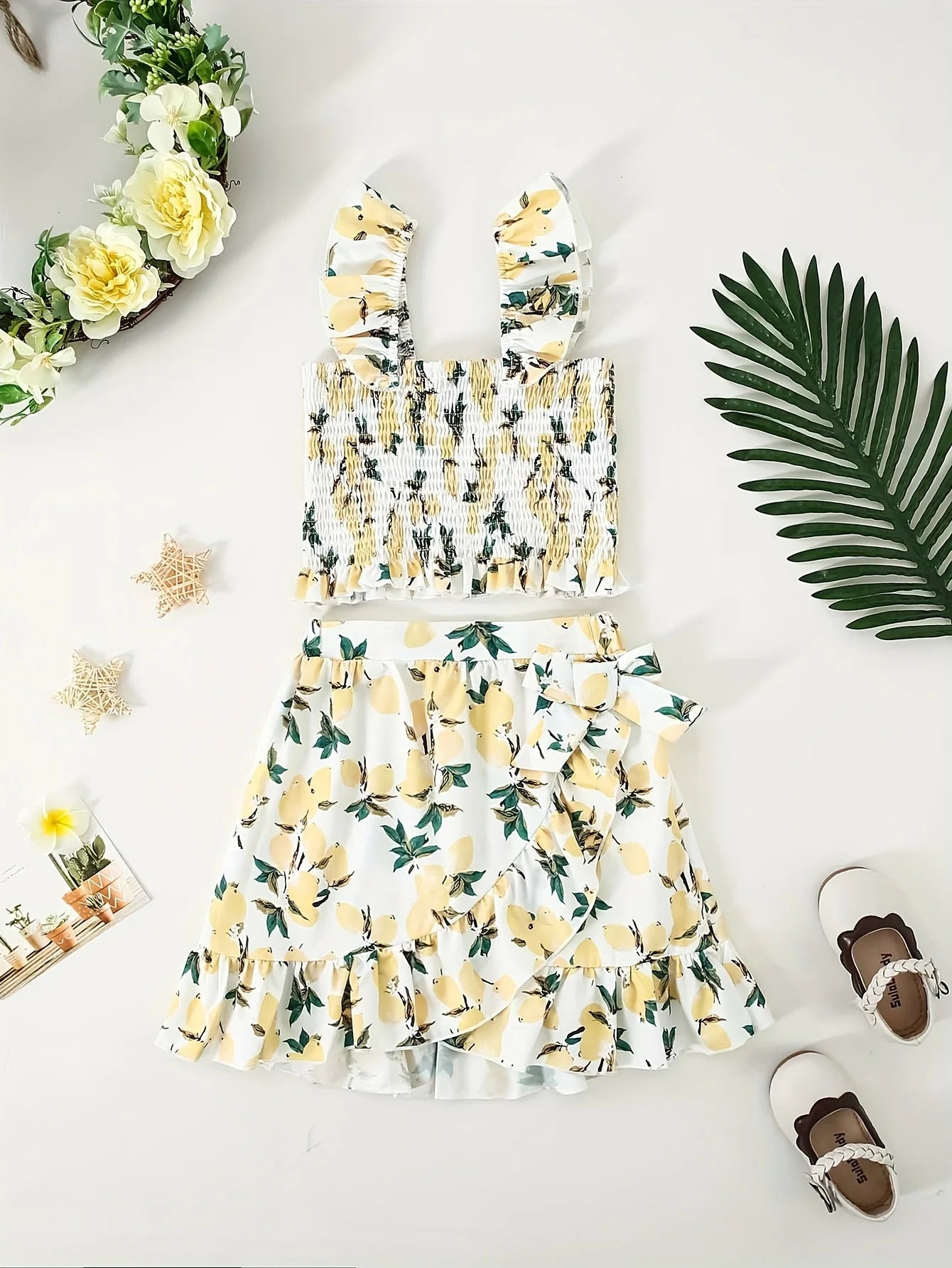 Girls Floral Skirt Set Summer Dress Two Piece Outfit