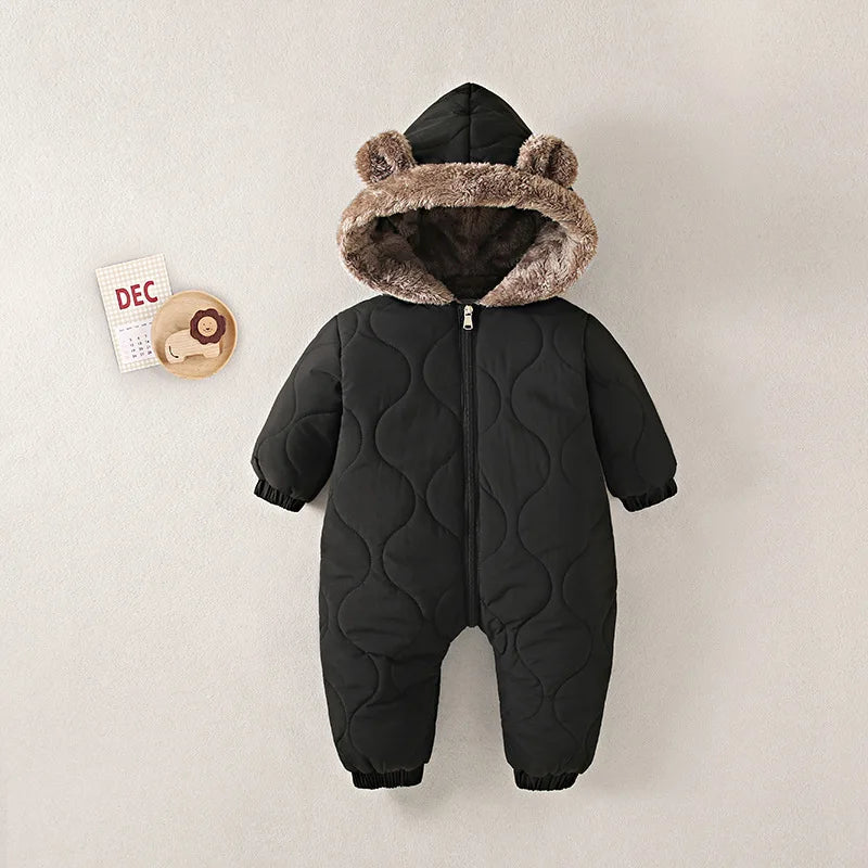 OLEKID Hooded Fleece Velvet Baby Boy Romper Jumpsuit Winter