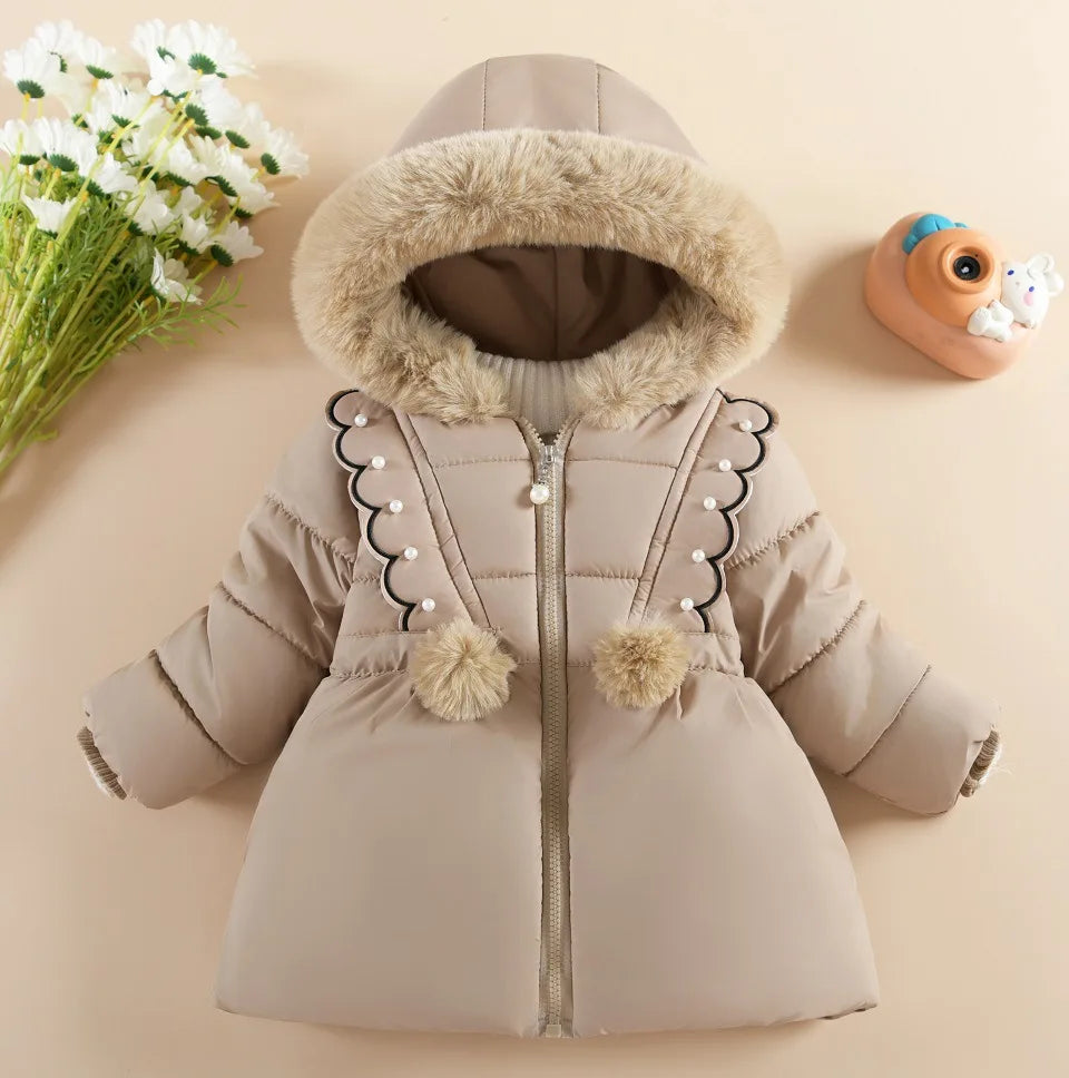 Hooded Windproof Kids Coat Winter Outerwear Thick Cotton Girls