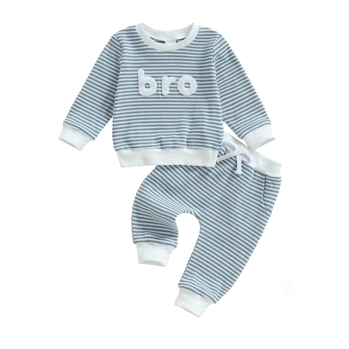 Infant Unisex Knit Two Piece Sweatshirt And Trousers Set With Embroidered Words