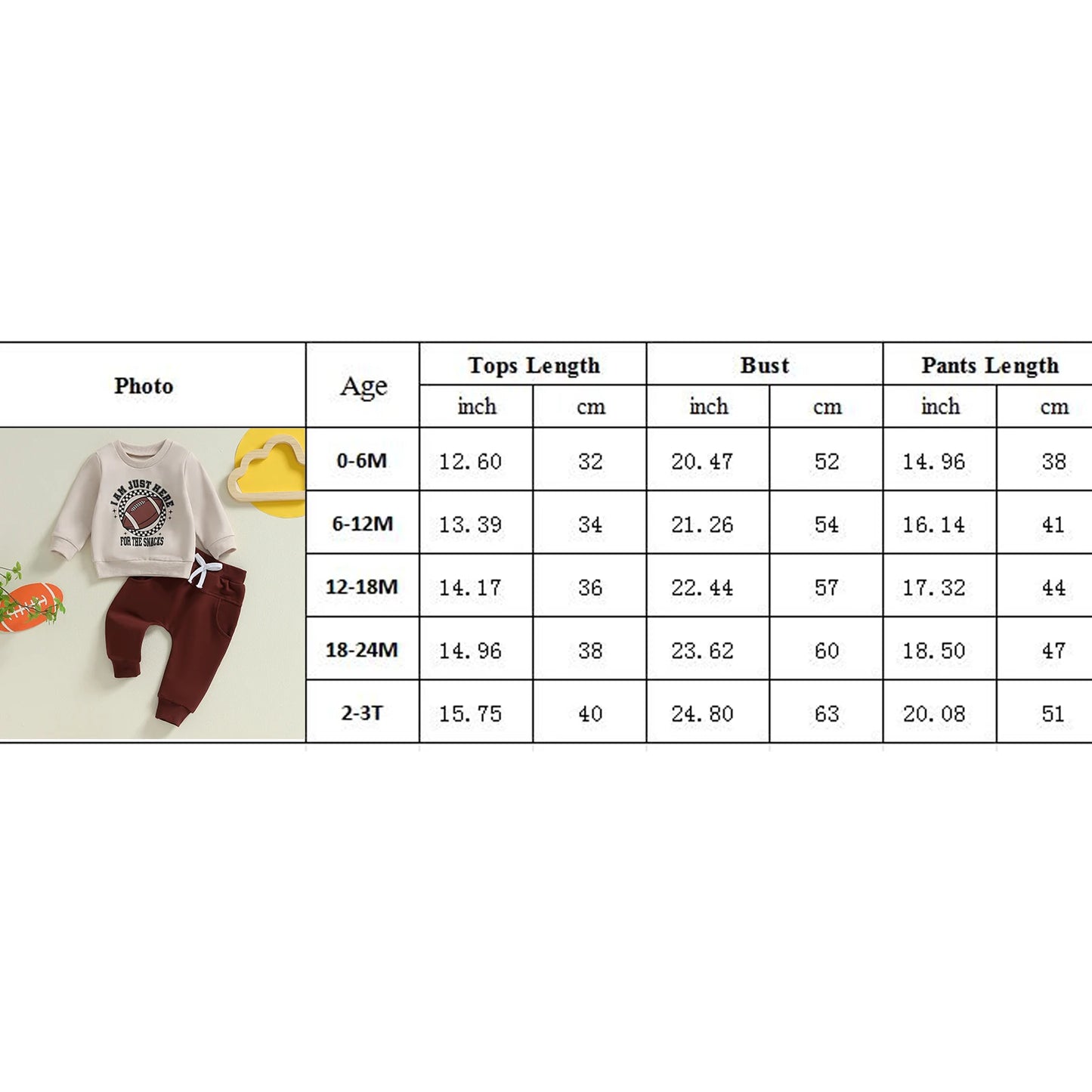 Pudcoco Infant Boy Football Print Sweatshirt and Pants Set