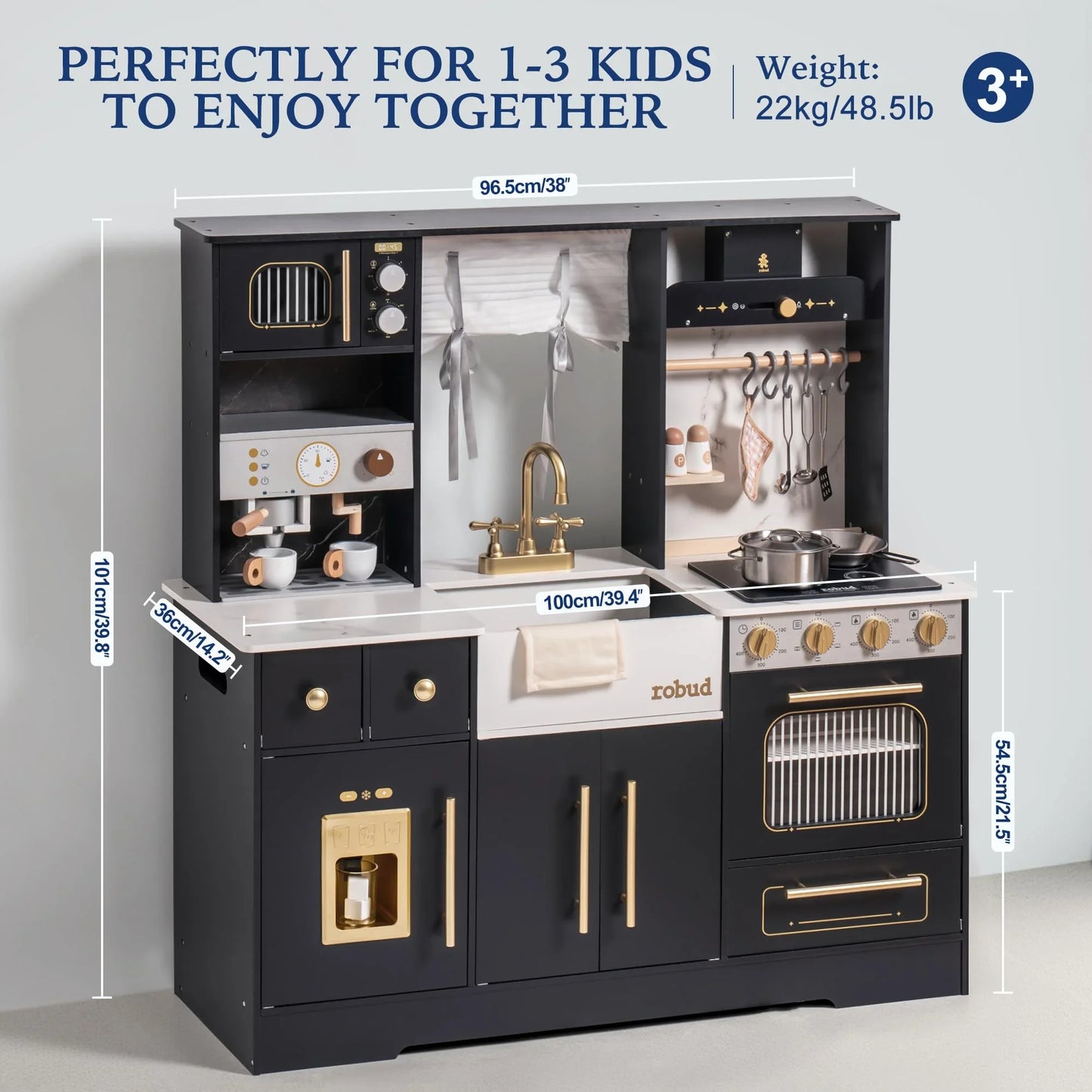 Robud Wooden Play Kitchen Set With Ice Maker And Coffee