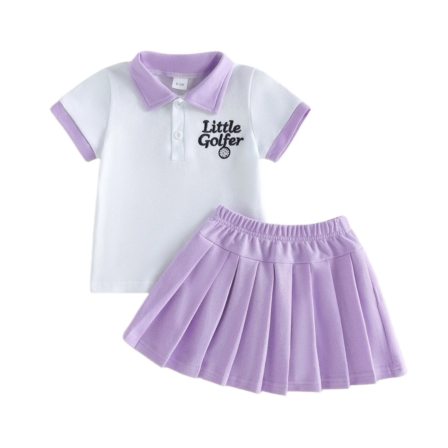 Girls Golf Outfit Embroidered Letters Shirt and Pleated Skirt Set