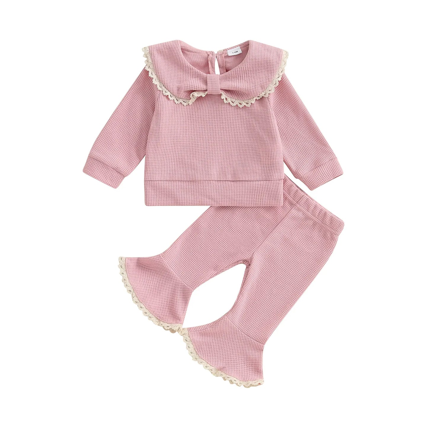 Meihuida Infant 2-Piece Autumn Set Bow Collar Top Flared Pants