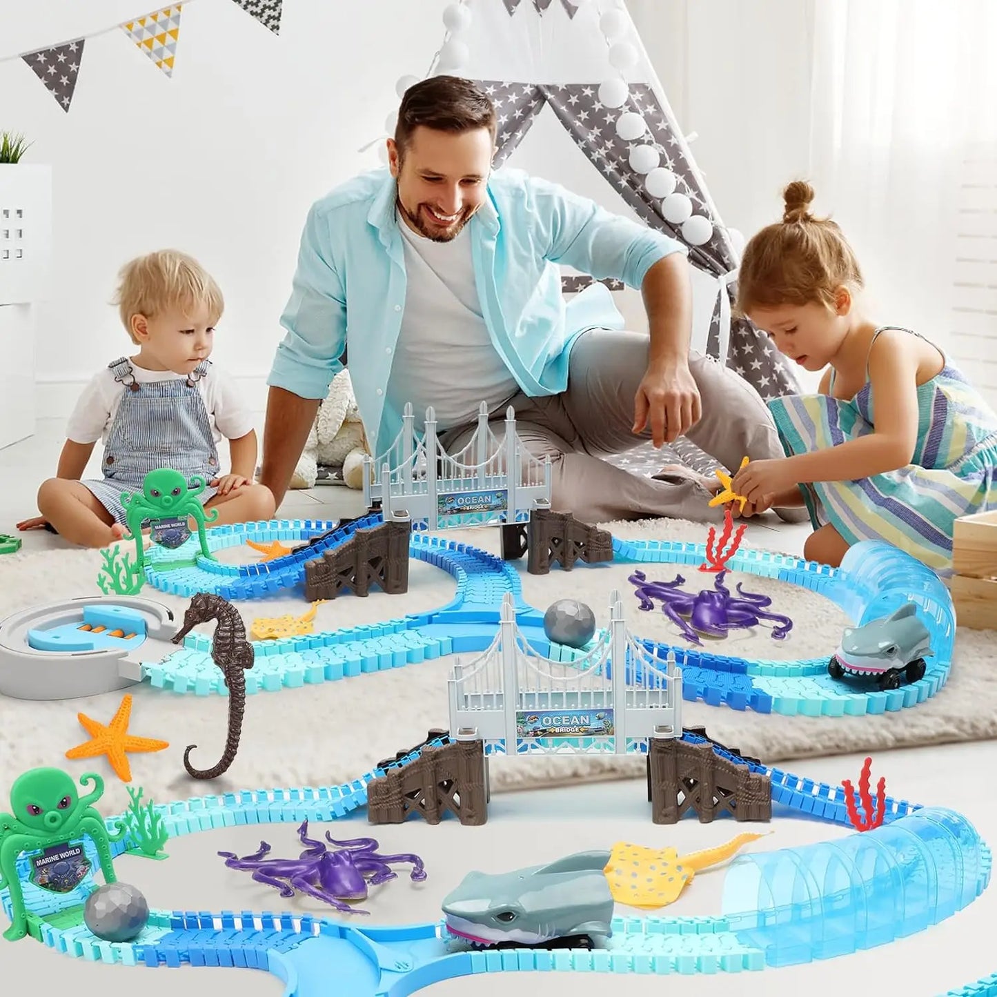 VATOS Shark Race Car Toy Track Set For Kids Ocean Theme
