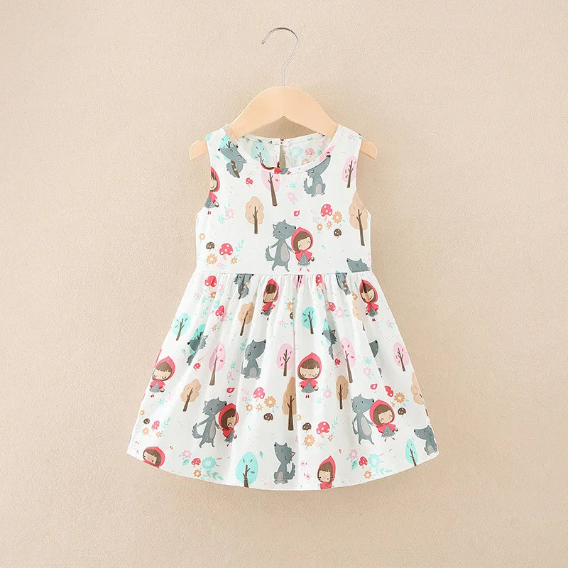 Girls Floral Cotton Sleeveless Knee Length Princess Dress Outfit