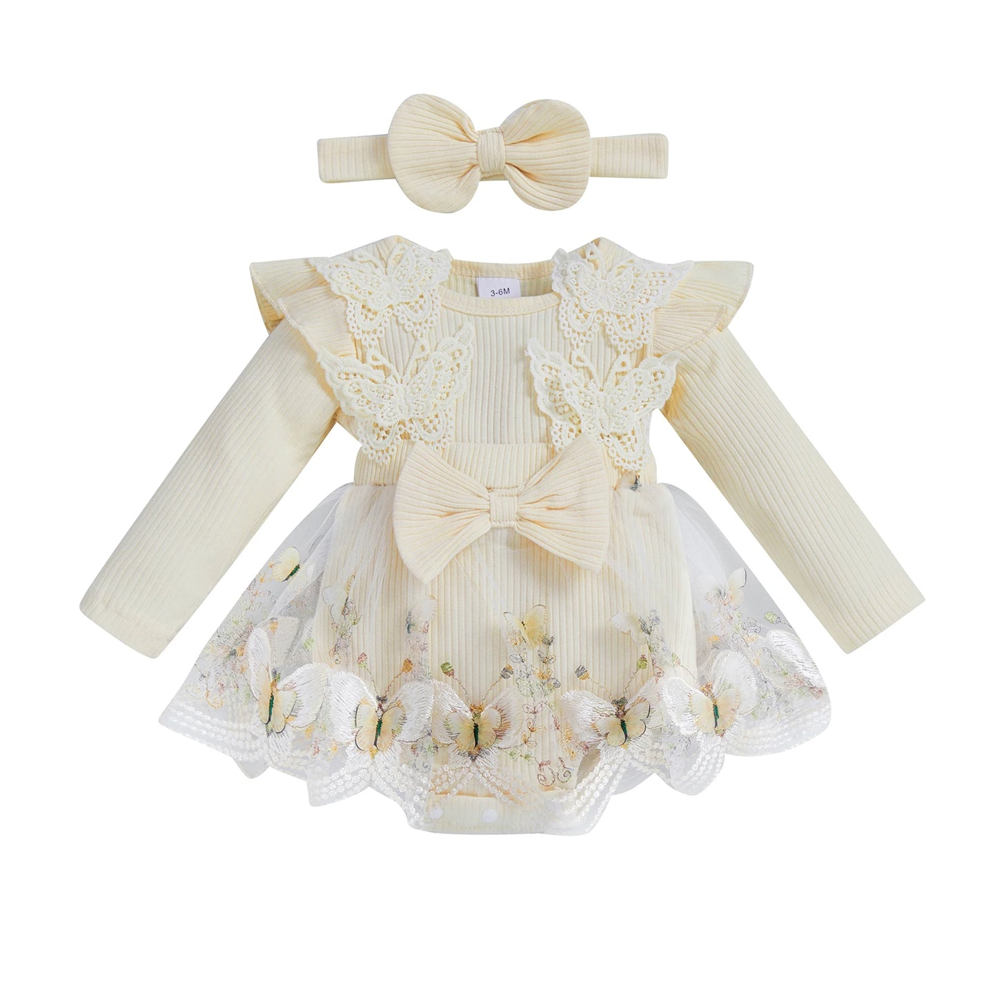 Baby Embroidered Butterfly Romper Headband Set Newborn