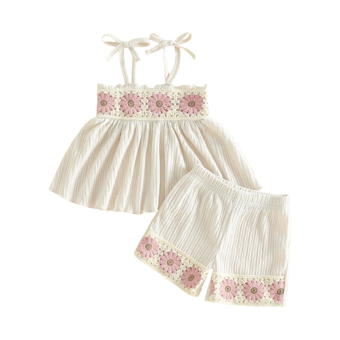 Girls Boho Floral Print Sleeveless Top And Shorts Set