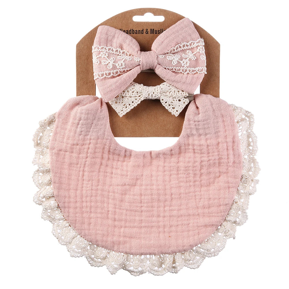 Muslin Bamboo Baby Bib Set With Tassel Lace Burp Cloth