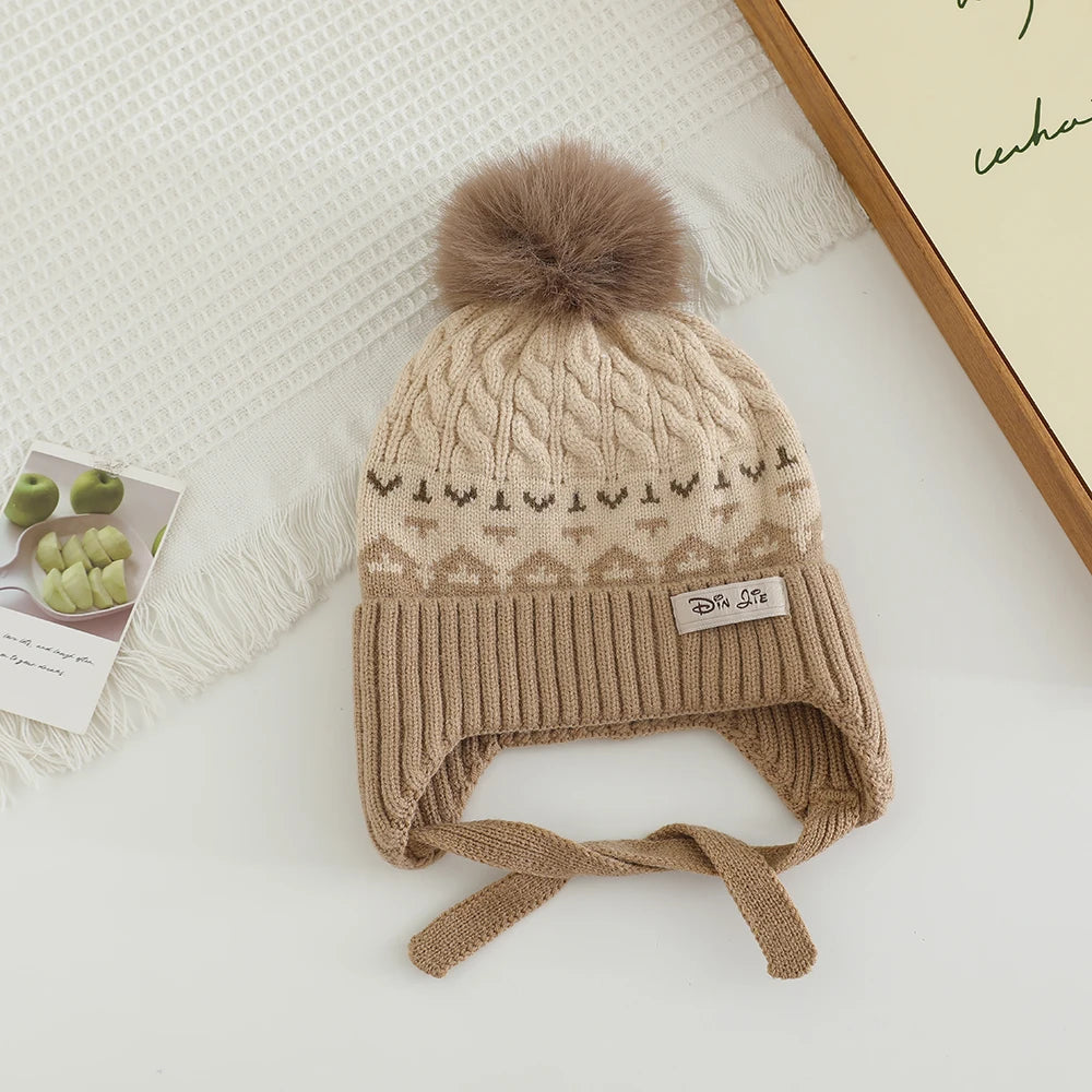 Winter Knitted Headwear for Children UltraSoft Hypoallergenic Pompom EarProtection
