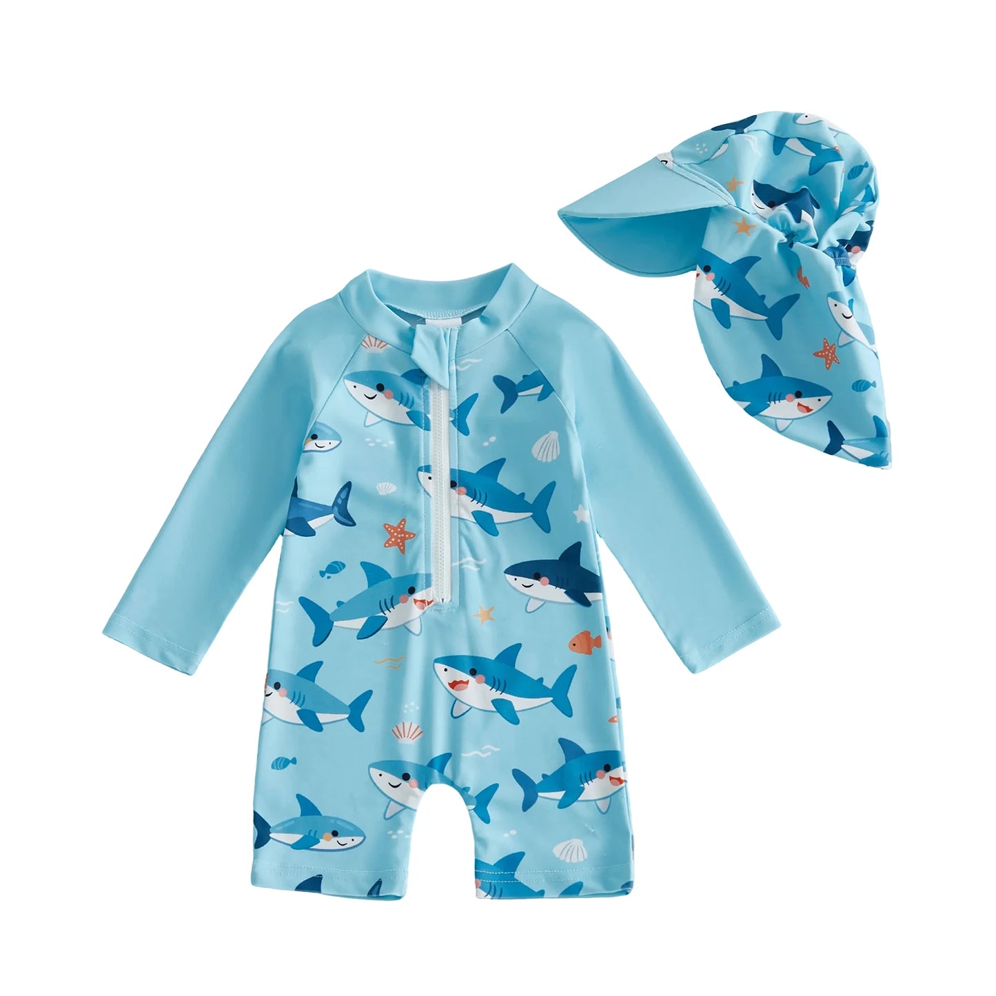 Toddler Boy Animal Print Rash Guard Swim Set With Hat
