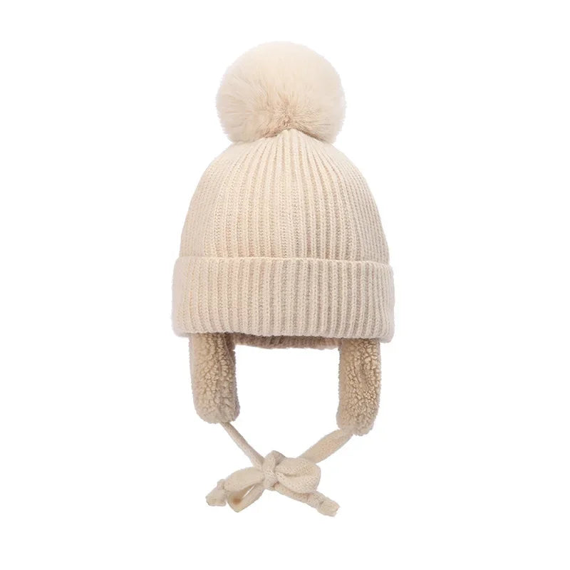 Lawadak Unisex Baby Knitwear Beanie With Earflap PomPoms Thermal WinterHeadwearPro