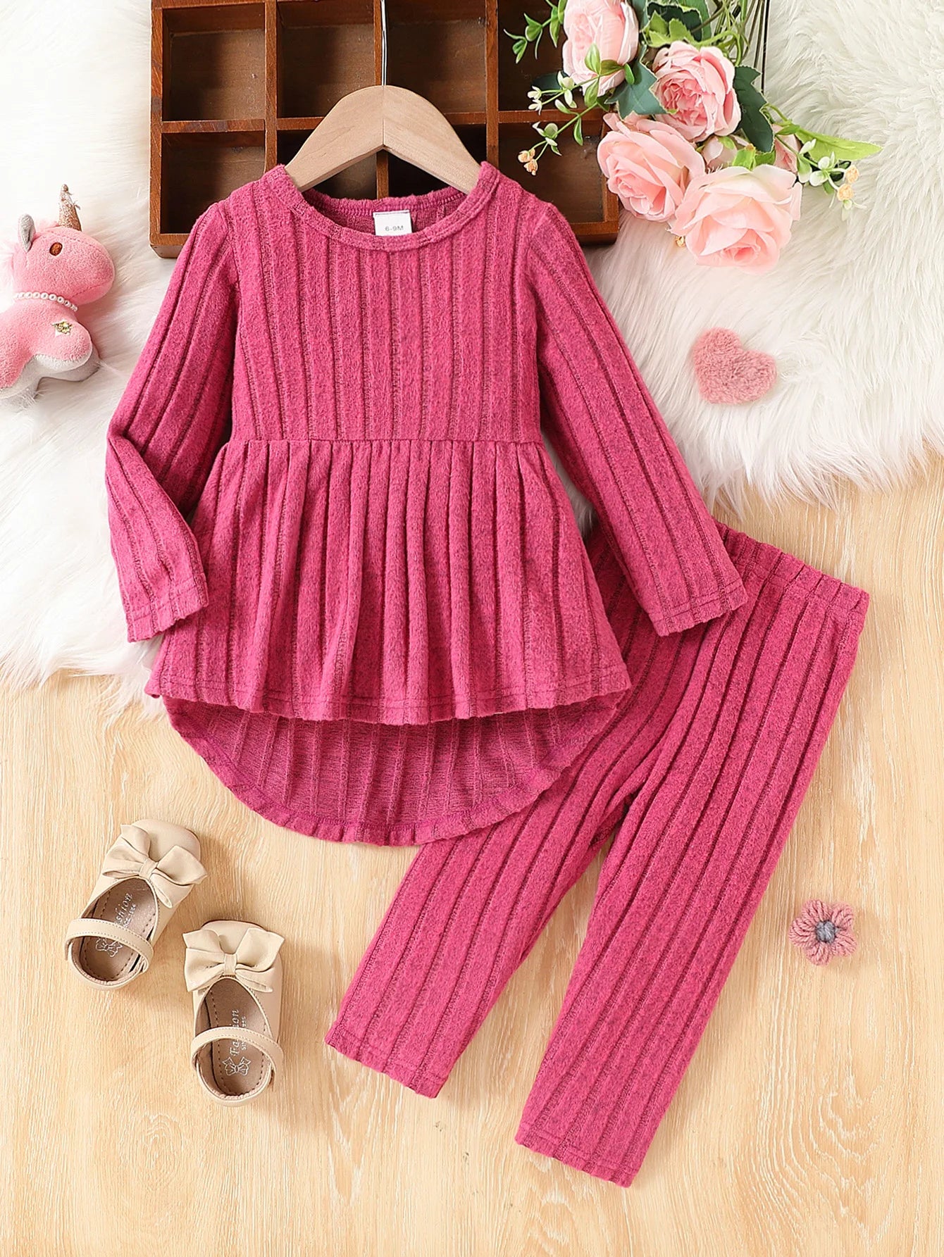 JOPGEEYCN Baby Girl 2 Piece Knit Striped Long Sleeve Set