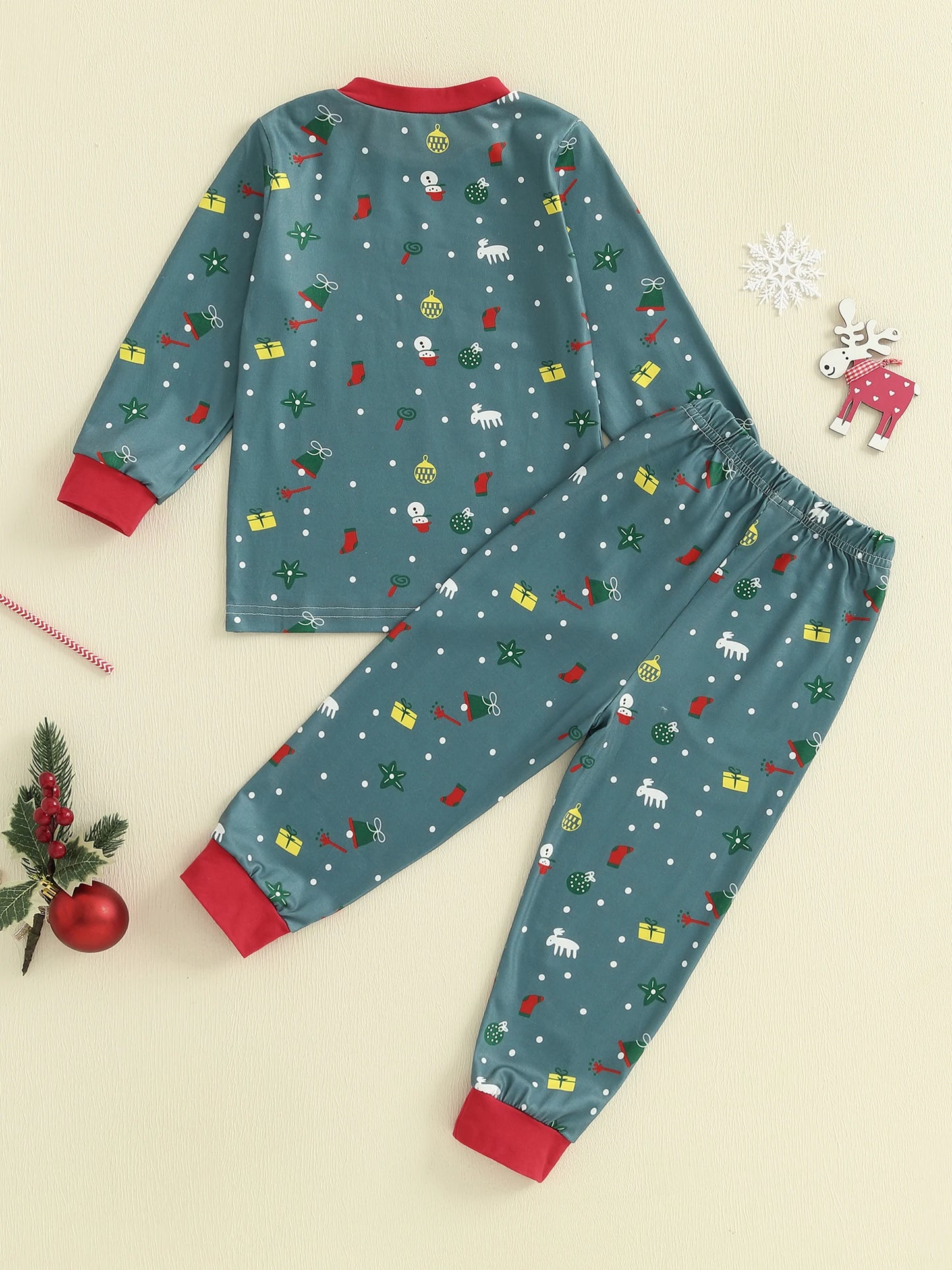 CN Guangdong Kids Holiday Pajama Set Festive Reindeer Print