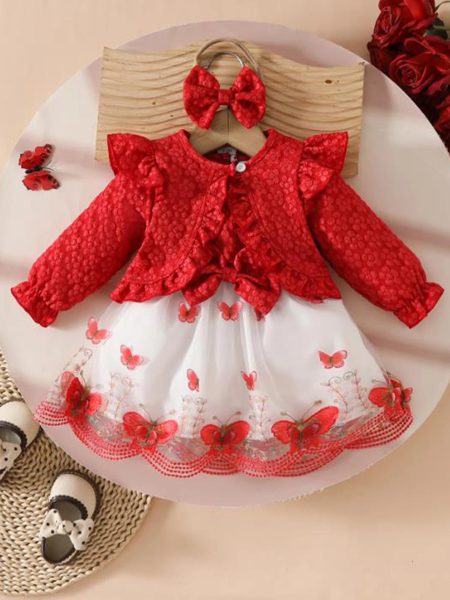 Guangdong Baby Girl Autumn Floral Romper Set with Bow