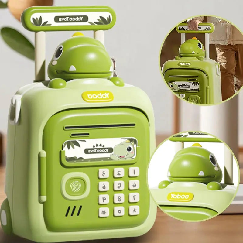 【 US Special price 】Green Fingerprint ATM Copper Bank with Music - automatic rolling pin box, perfect gift for boys and girls an