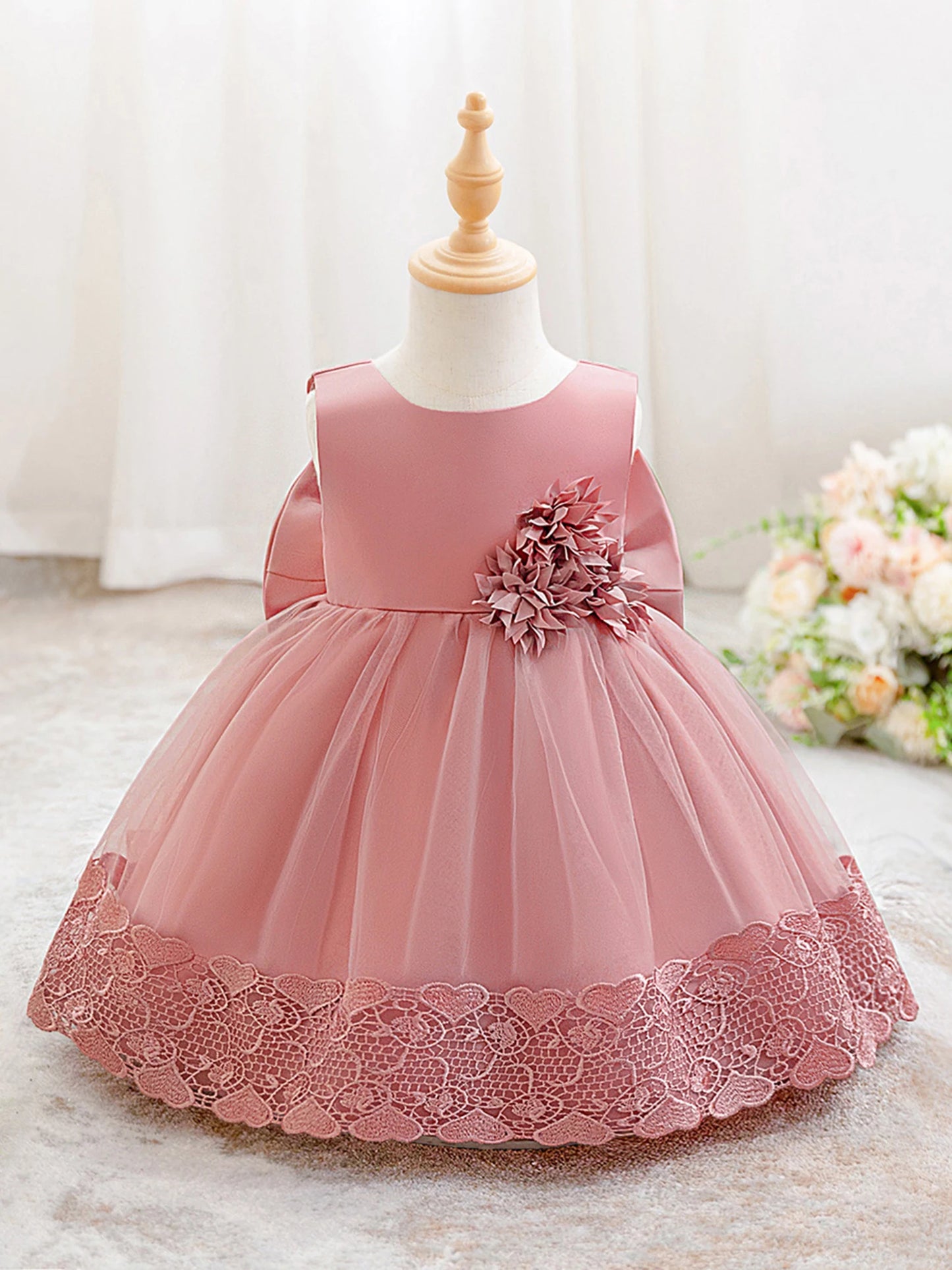 Built in Satin Princess Ball Gown With Floral Embroidery And Bow