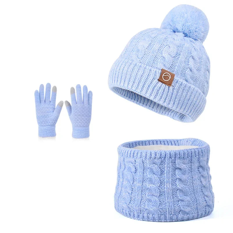 KINIJACN 3pc Kids Winter Hat Scarf Gloves Set Unisex AllSeasonProtectionThermalWarmth