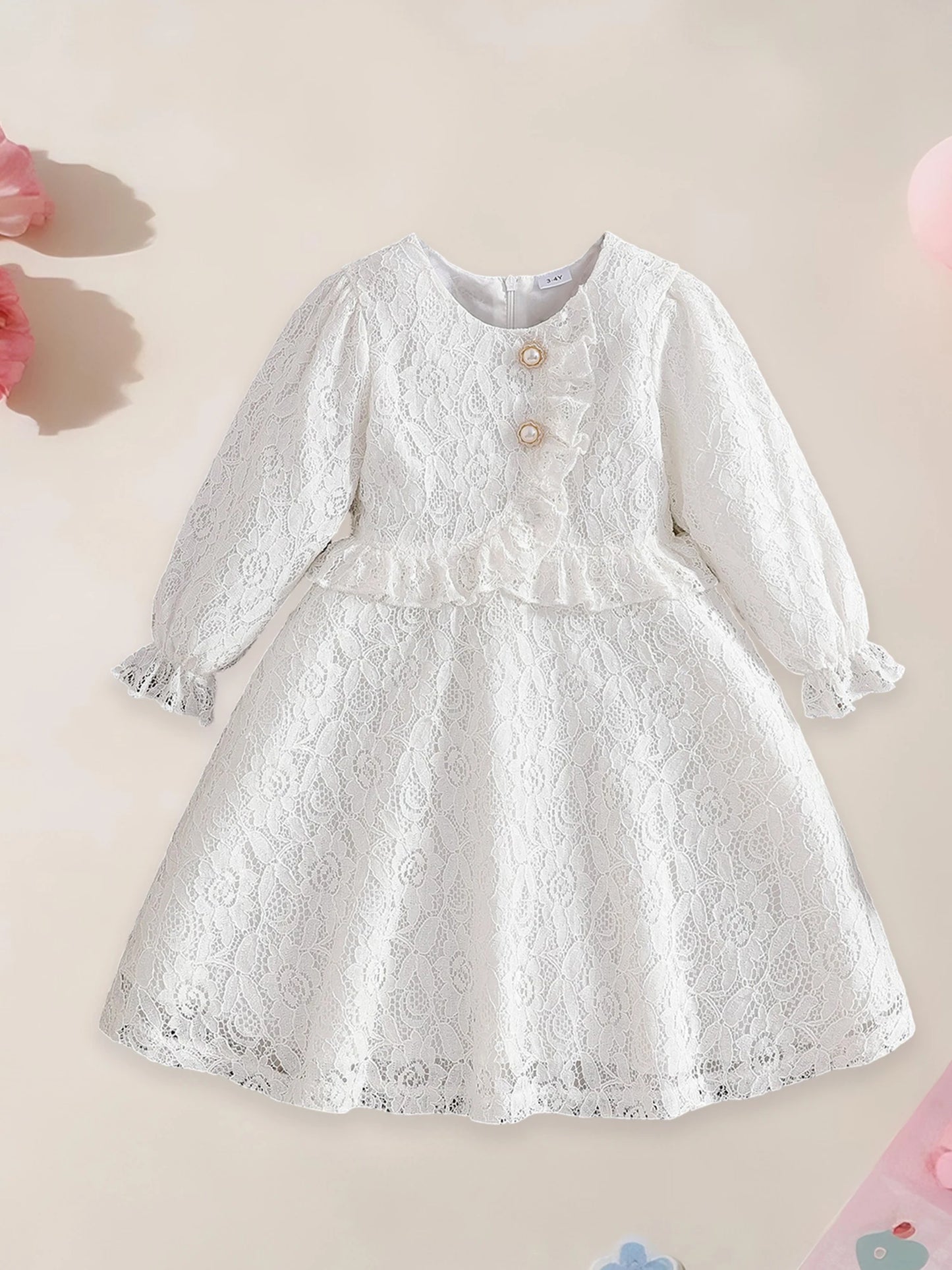 Girls Floral Lace Dress Long Sleeve Princess Style