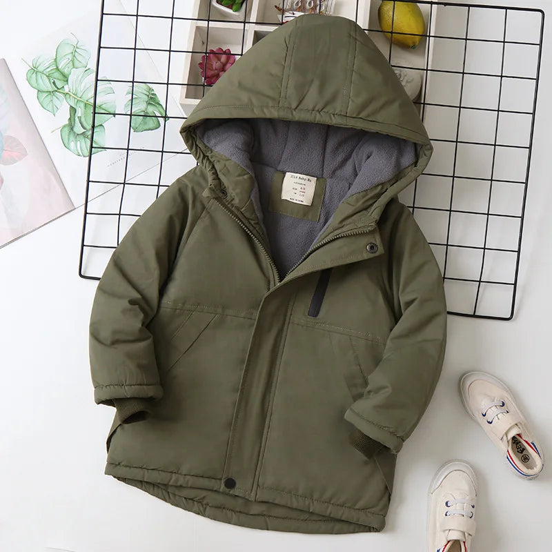 OLEKID Boys Hooded Winter Jacket Velvet Lined Outerwear