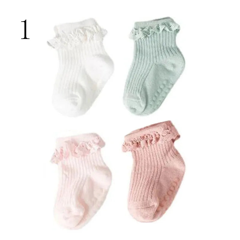 JYFTNCCN Baby Non Slip Cotton Socks 4 Pair Set For Girls