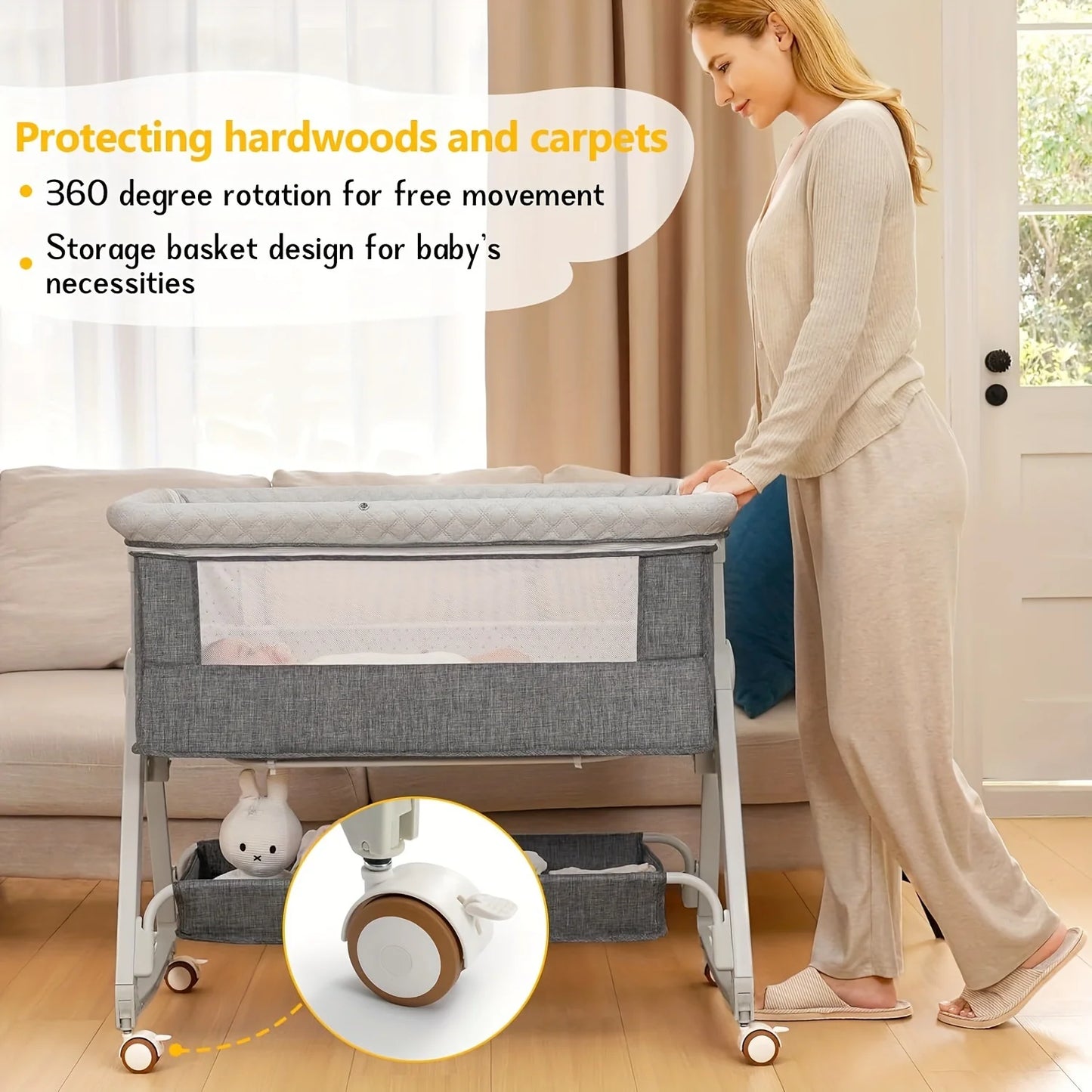 Premium Multifunctional Baby Bedside Bassinet 3in1 Sleeper With Adjustable Wheels