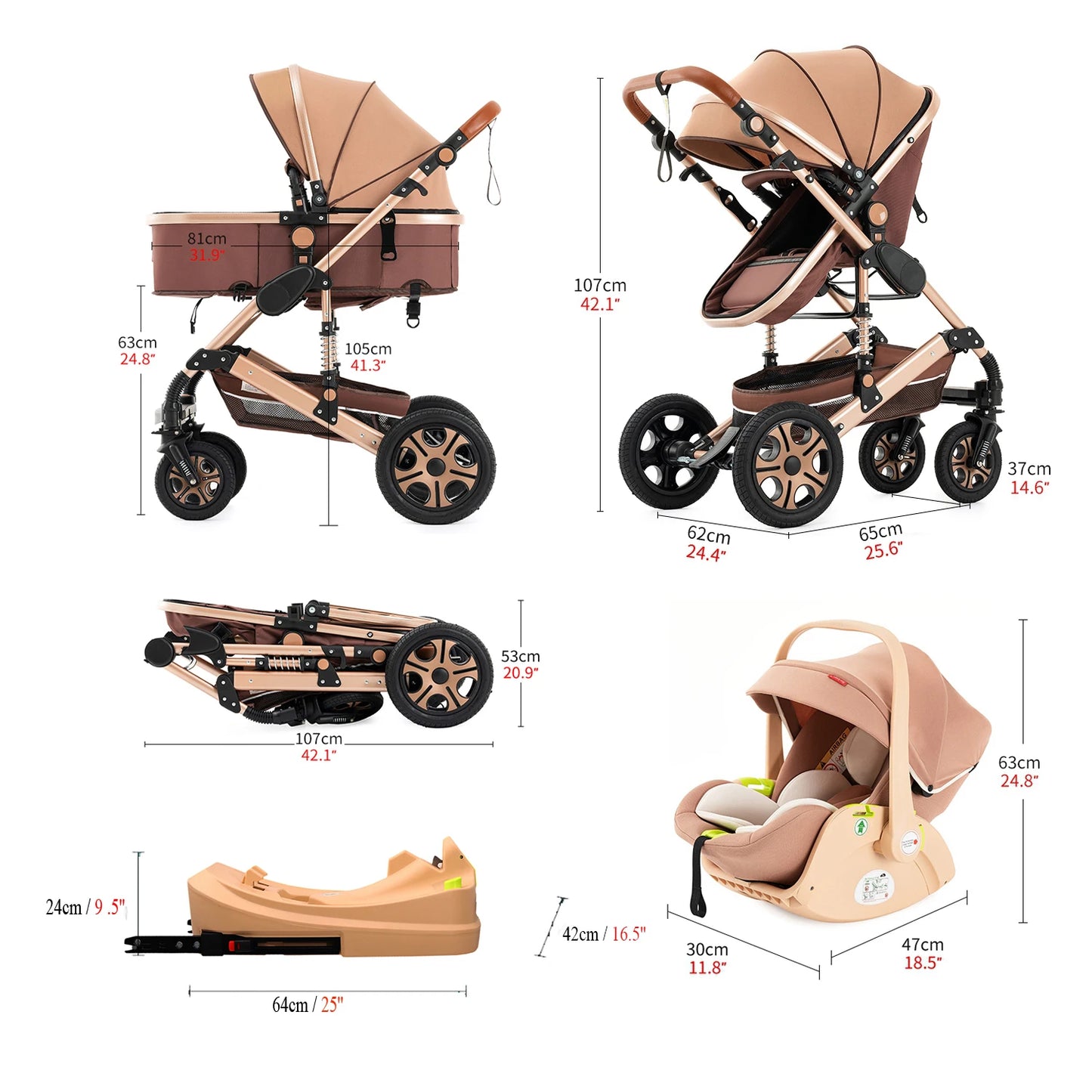 SteAnny Infant Car Seat Travel System 3in1 Reversible Isofix Base