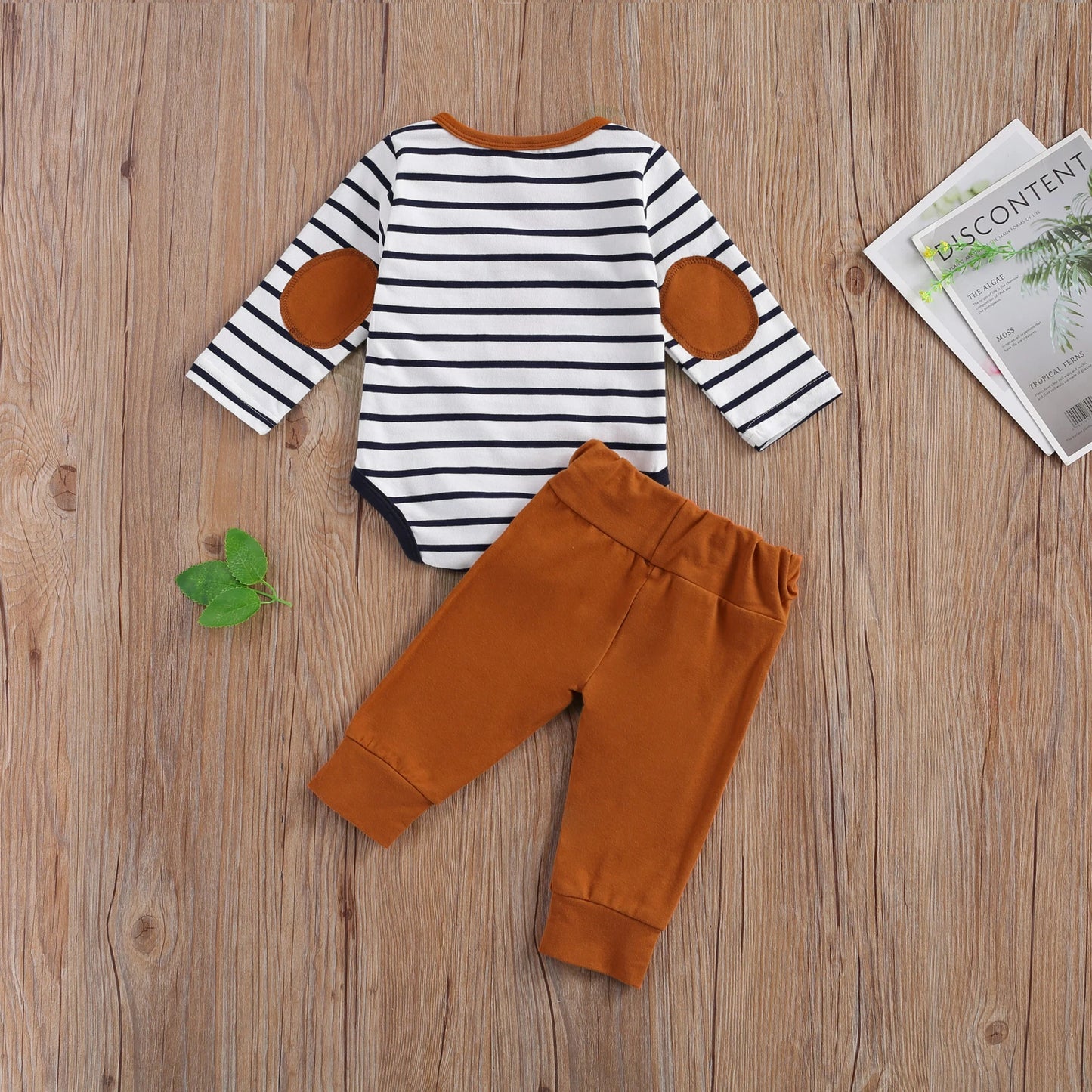 Lioraitiin Baby Striped Long Sleeve Romper And Trousers Set