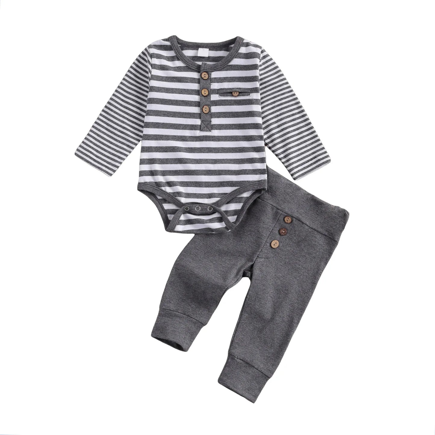 Lioraitiin Baby Striped Long Sleeve Romper And Trousers Set