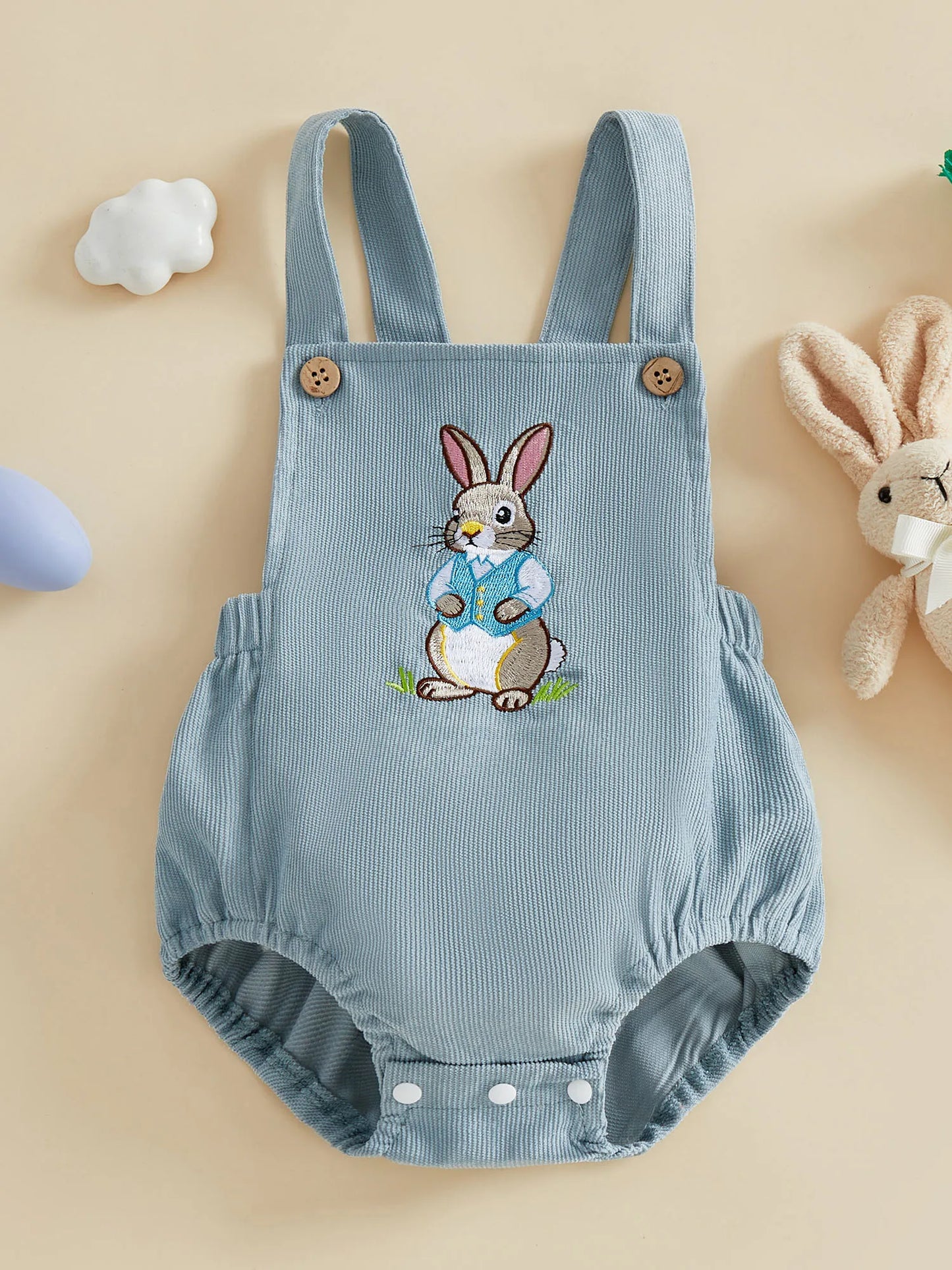 Infant Easter Bunny Romper Sleeveless Newborn Baby Jumpsuit Embroidered Rabbit