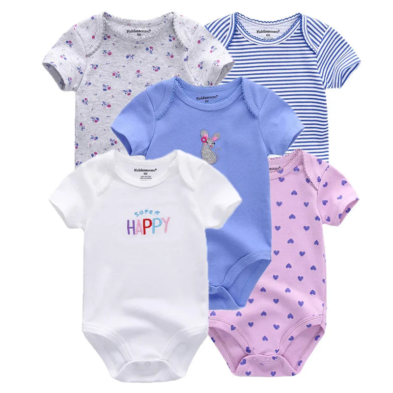 Kiddiezoom Summer 5 Piece Cartoon Bodysuits For Newborns