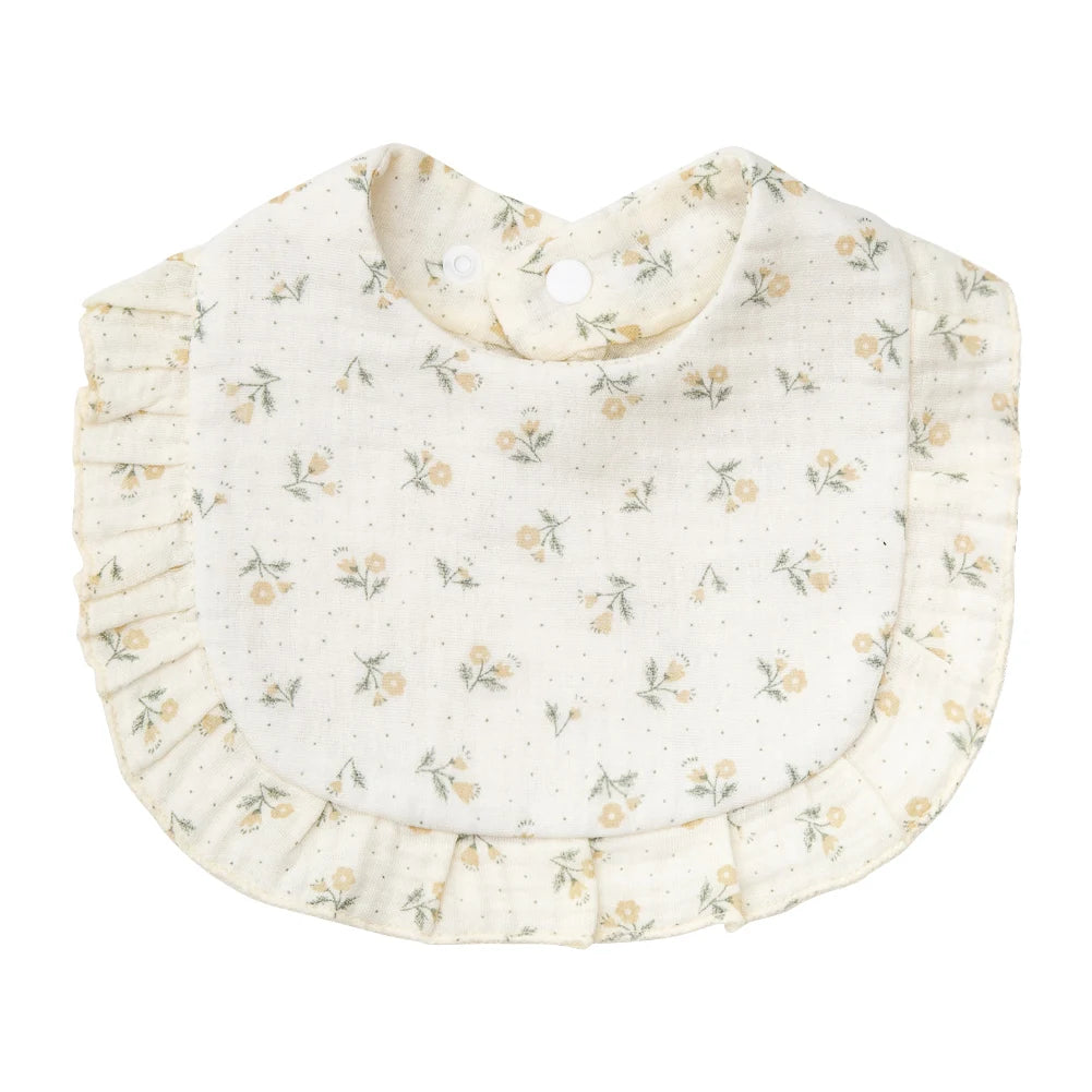 Flower Print Baby Bibs Adjustable Snap Burp Cloths Muslin Cotton