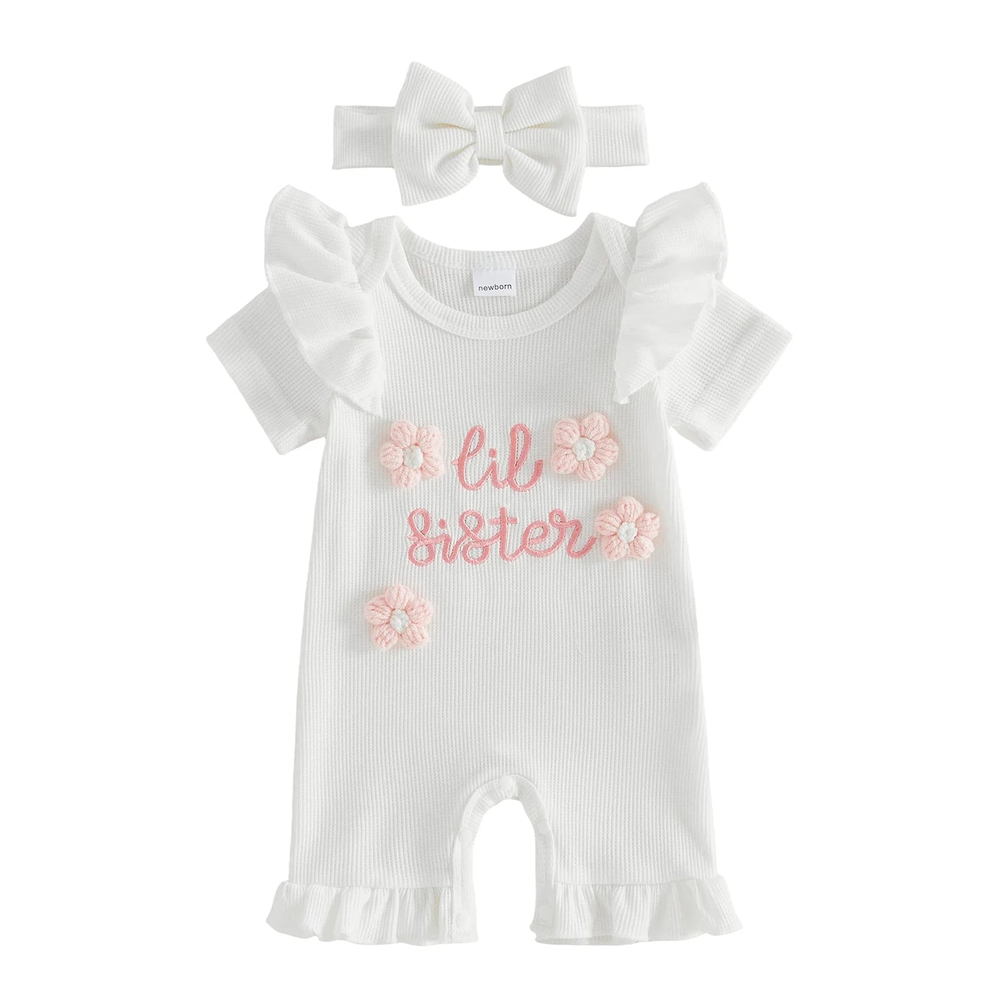 Floral Print Sleeveless Baby Girl Romper With Bow Headband