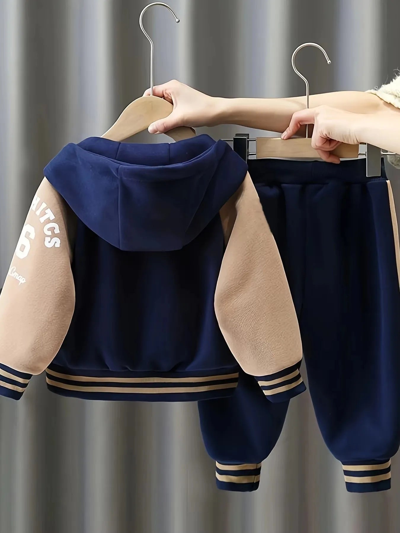 Henan Boys Embroidered Hooded Patchwork Coat And Pants Set