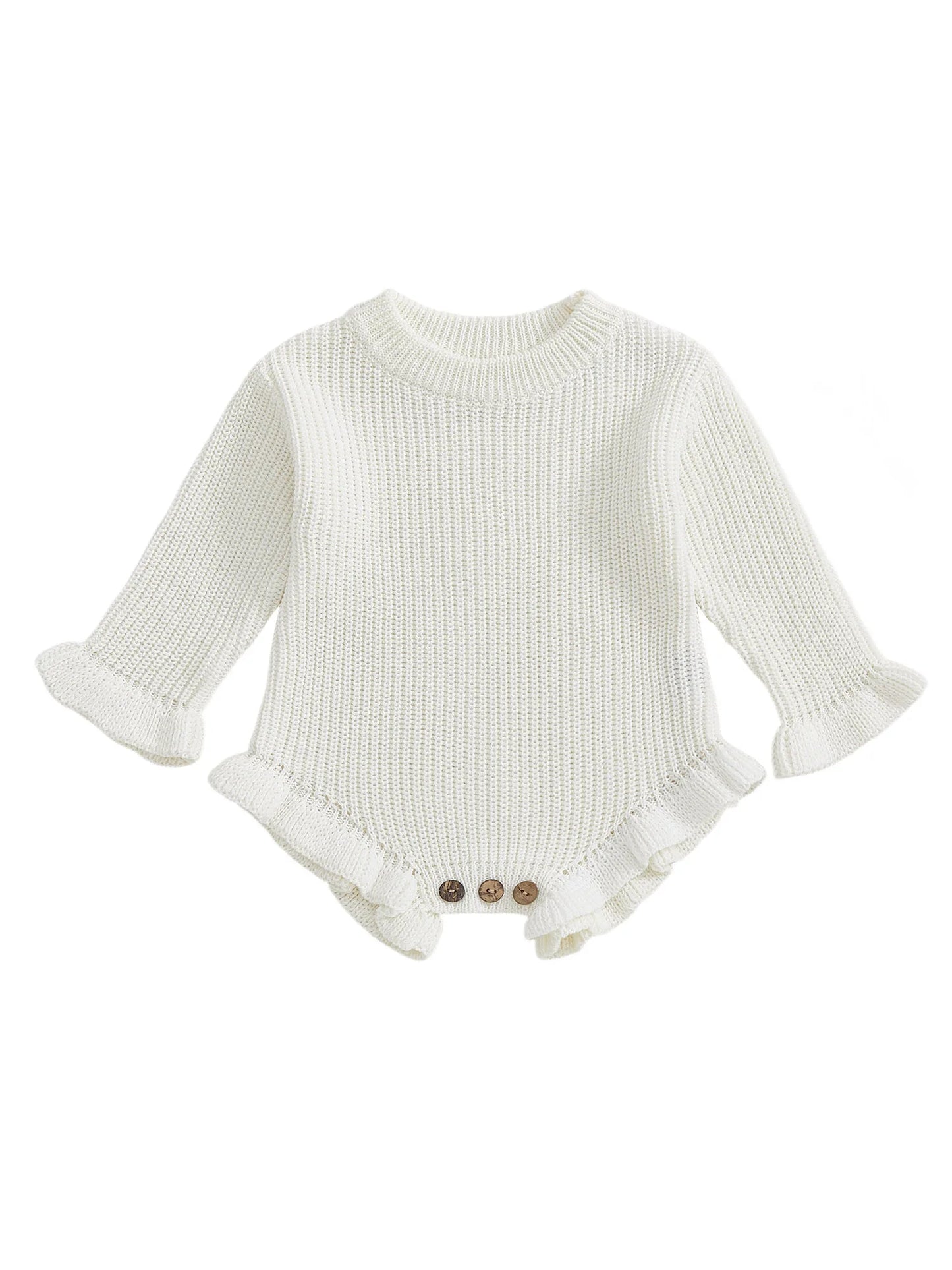 Guangdong Baby Knitted Bodysuit Round Neck Ruffled Sleeves