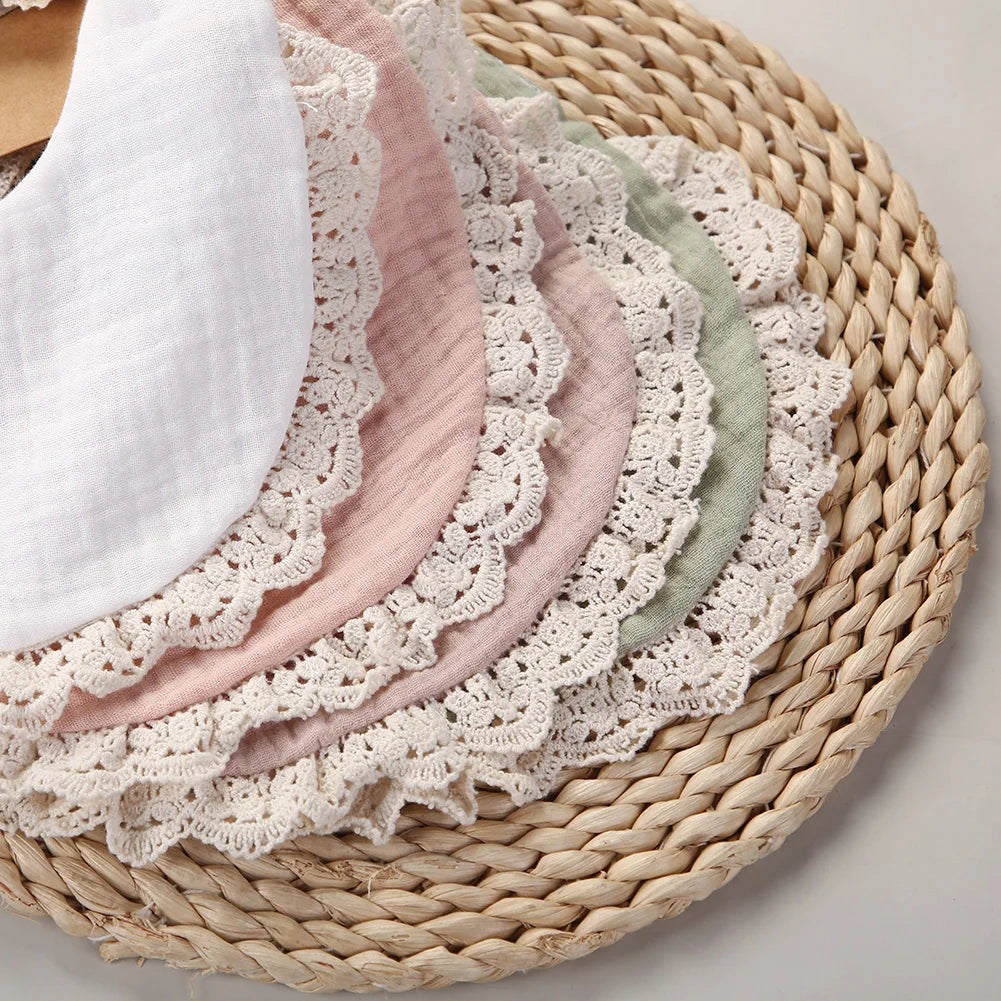 Muslin Bamboo Baby Bib Set With Tassel Lace Burp Cloth