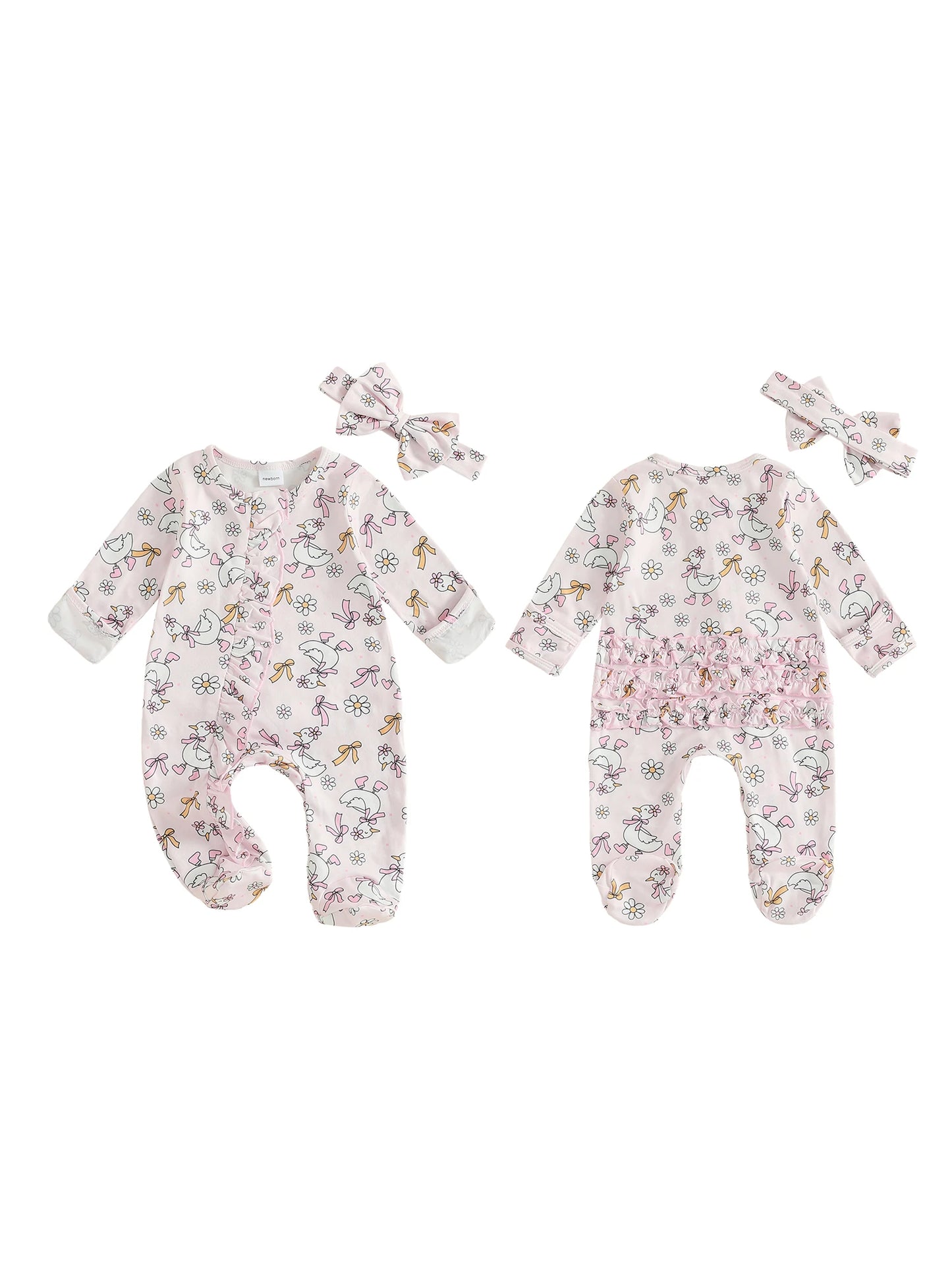 Guangdong Baby Floral Print Footed Romper and Headband Set