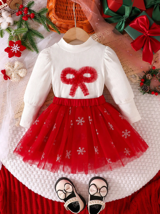 Guangdong CN Baby Girl Winter Outfit Snowflake Print Tutu Set