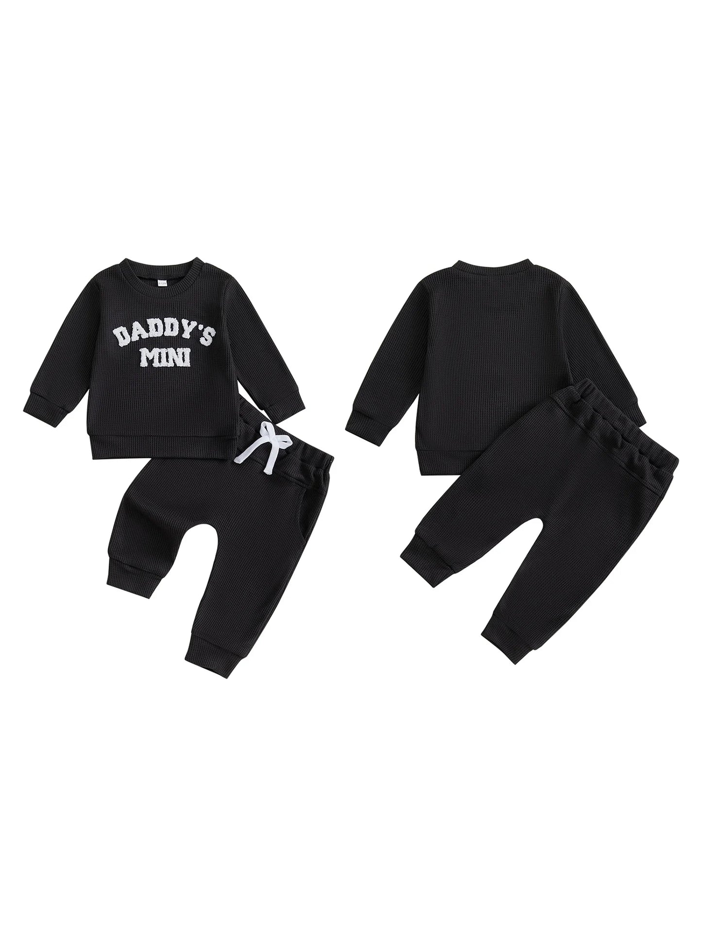 Toddler Boy Autumn Waffle Set With Embroidered Letters