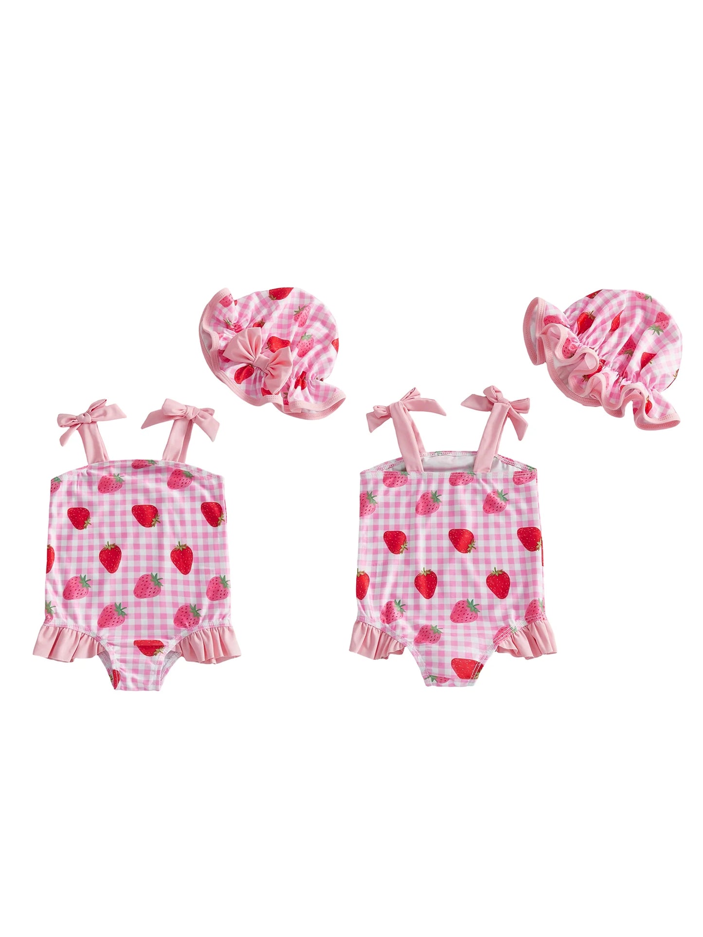 Strawberry Bow Cherry Print Toddler Girl Swimsuit Set