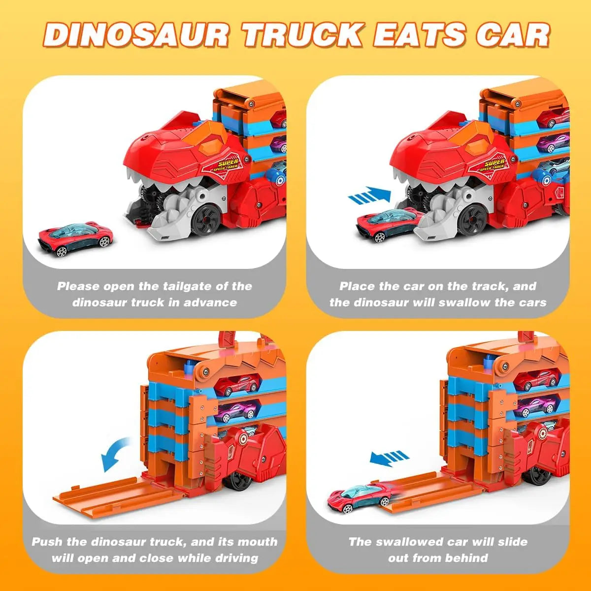 VATOS Dinosaur Transport Truck 3 In 1 Race Car Toy Set