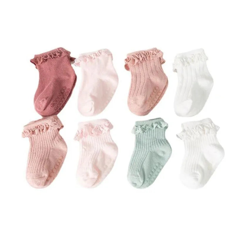 JYFTNCCN Baby Non Slip Cotton Socks 4 Pair Set For Girls