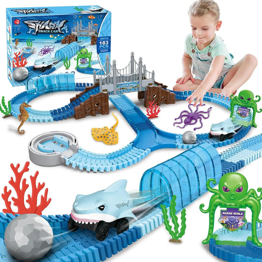VATOS Shark Race Car Toy Track Set For Kids Ocean Theme