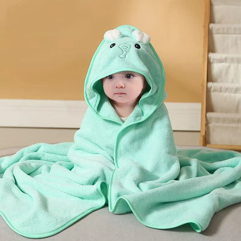 NONECN Baby Hooded Bathrobe Cartoon Coral Fleece Towel Blanket