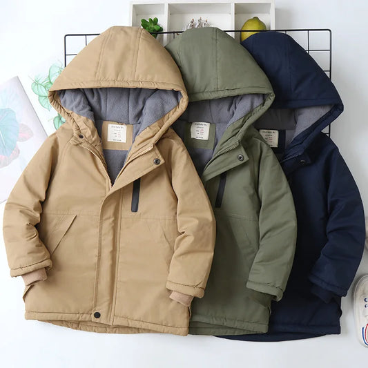 OLEKID Boys Hooded Winter Jacket Velvet Lined Outerwear
