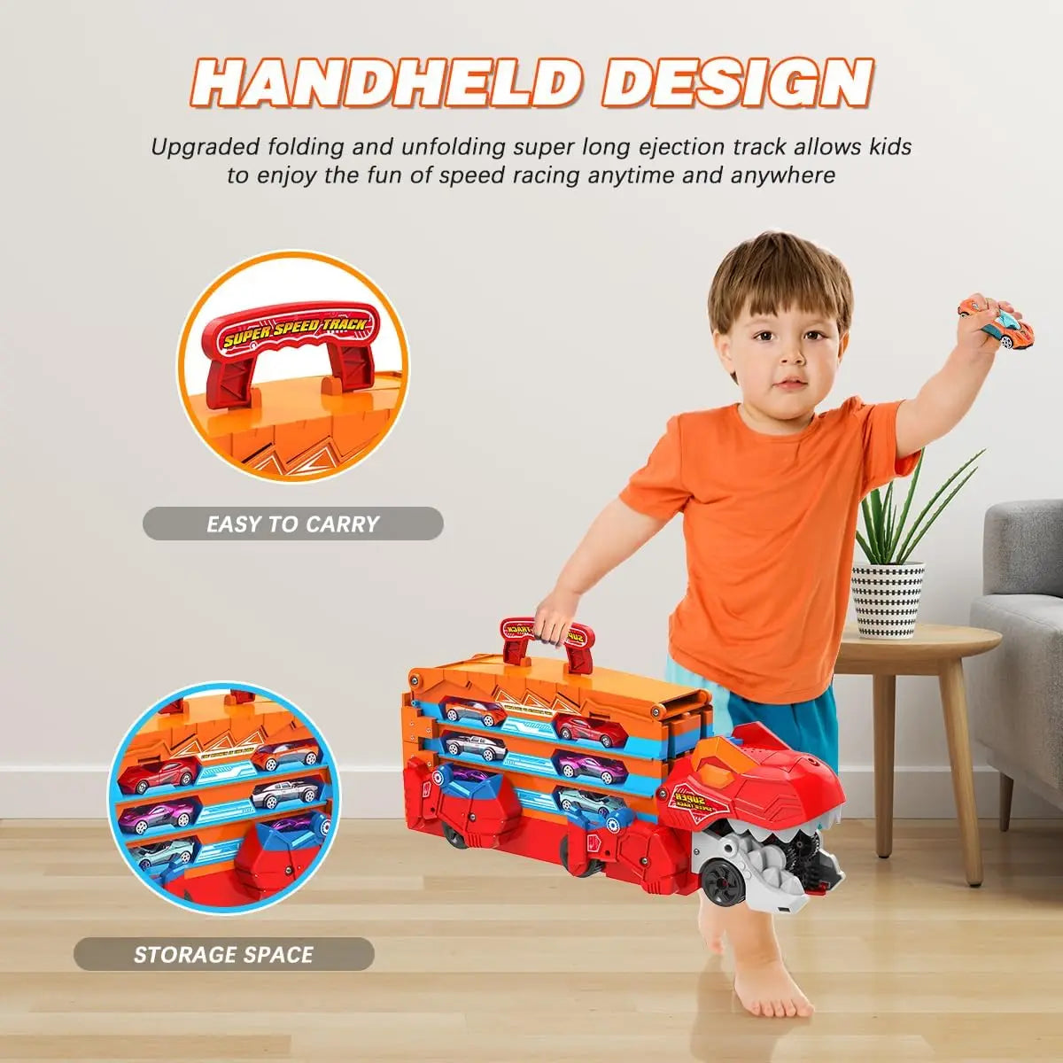 VATOS Dinosaur Transport Truck 3 In 1 Race Car Toy Set