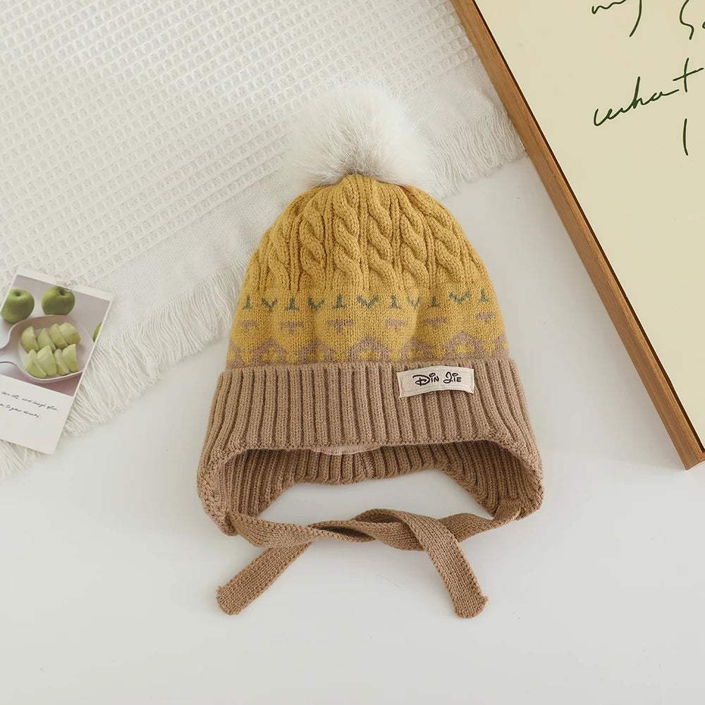 Winter Knitted Headwear for Children UltraSoft Hypoallergenic Pompom EarProtection